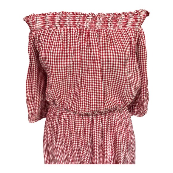 Old Navy Red Gingham Off The Shoulder Dress Womens Size Small Petite - Picture 2 of 6